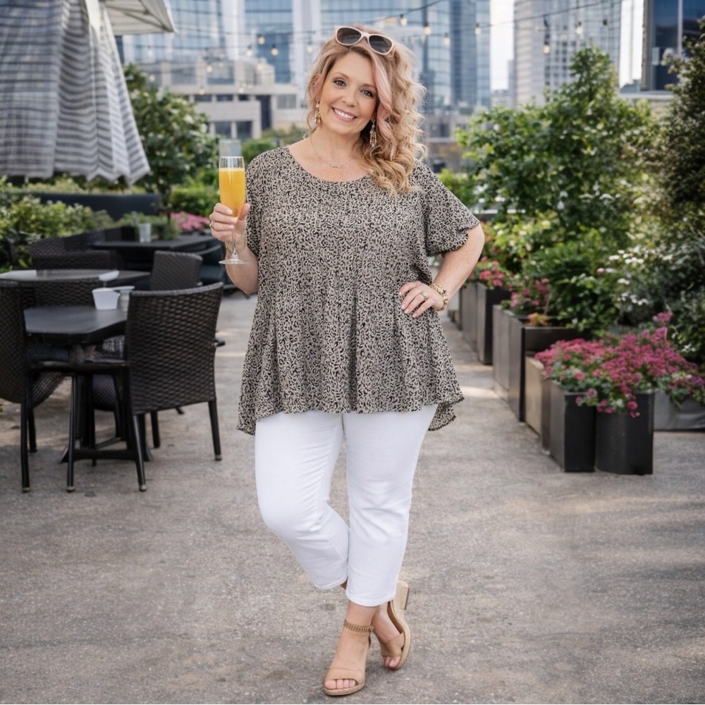 Linen Babydoll Top 1X Flowy Animal Print Made in Italy